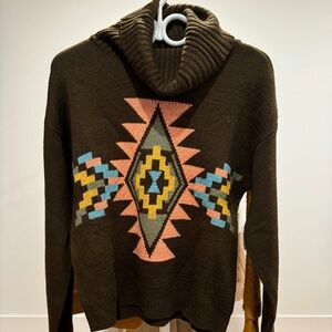 ROCK&ROLL denim, fashion turtleneck with aztec design (M)